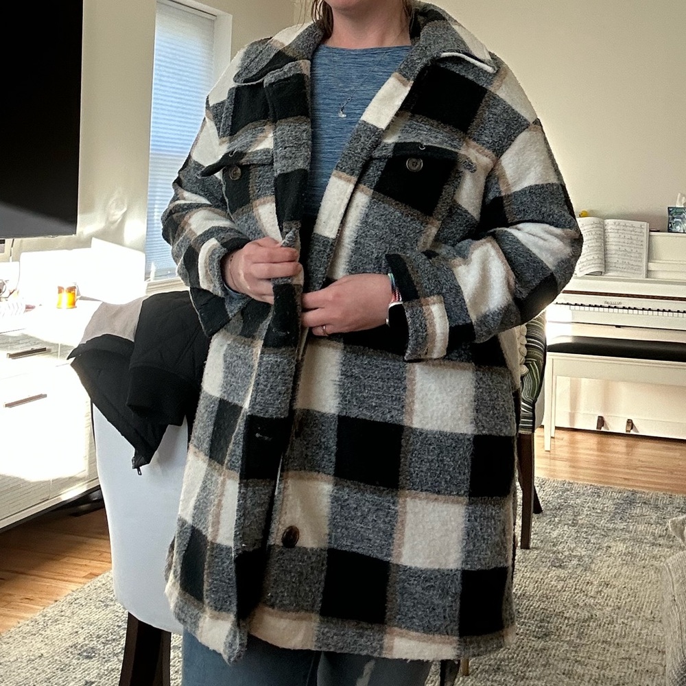 Ava & Viv Gray and Cream Plaid Jacket